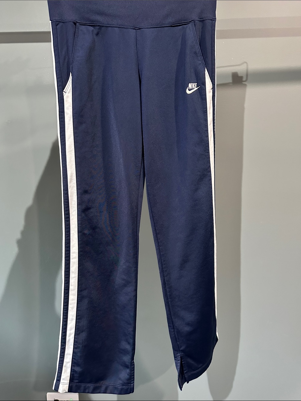 Nike Navy Track Pants with White Side Stripes